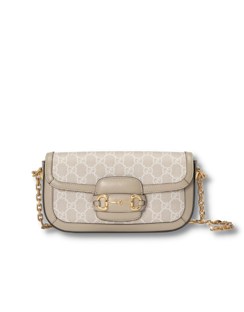 Gucci GG Horsebit 1955 Shoulder Bag White And Beige/Brown And Begie/White And Grey/ Black And Grey For Women? ?735178 FABLN 9897 9.4 in/ 24 cm
