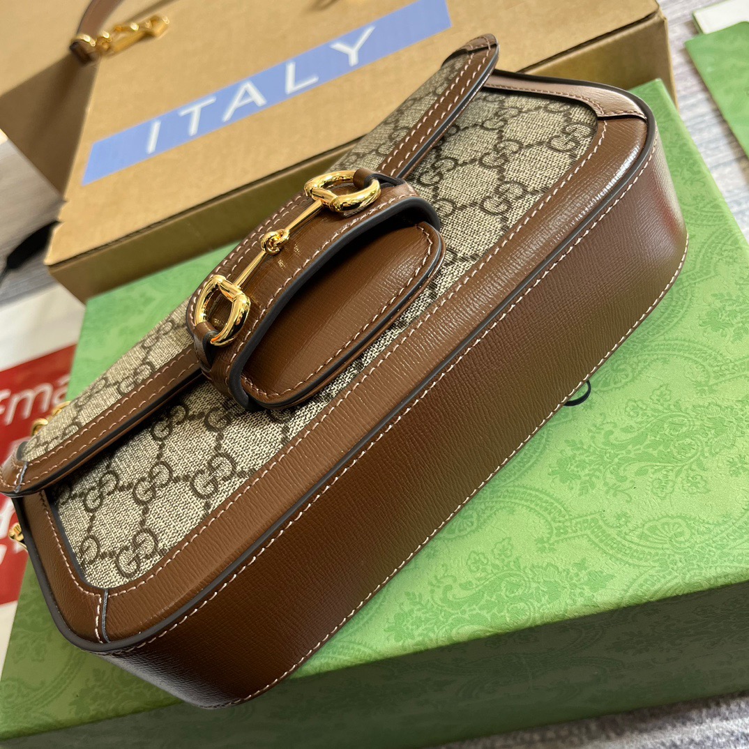 Gucci GG Horsebit 1955 Shoulder Bag White And Beige/Brown And Begie/White And Grey/ Black And Grey For Women? ?735178 FABLN 9897 9.4 in/ 24 cm