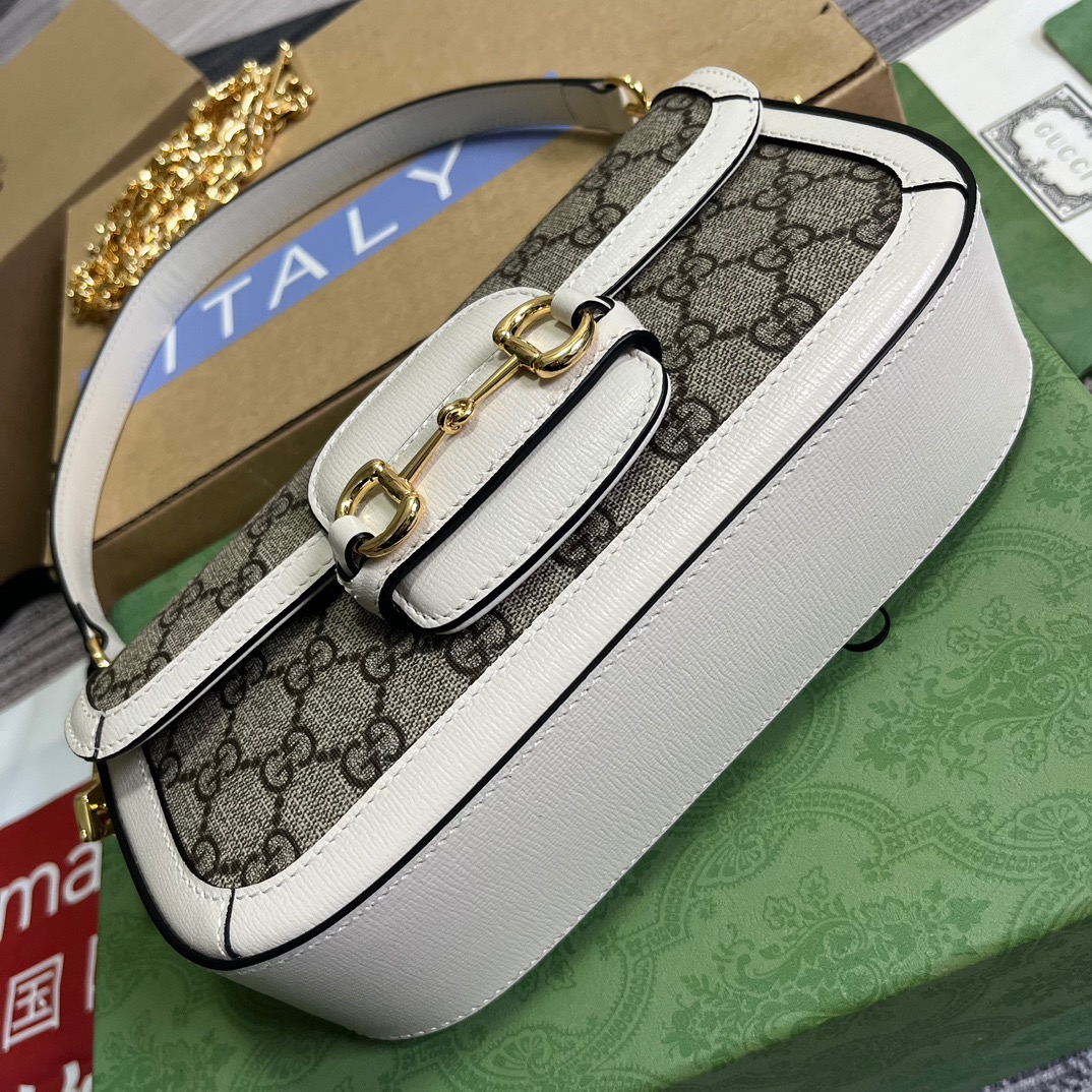 Gucci GG Horsebit 1955 Shoulder Bag White And Beige/Brown And Begie/White And Grey/ Black And Grey For Women? ?735178 FABLN 9897 9.4 in/ 24 cm