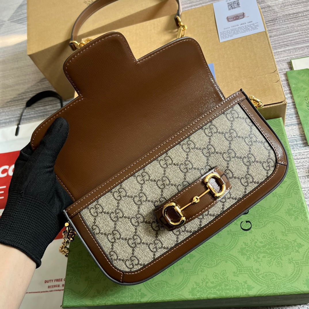 Gucci GG Horsebit 1955 Shoulder Bag White And Beige/Brown And Begie/White And Grey/ Black And Grey For Women? ?735178 FABLN 9897 9.4 in/ 24 cm