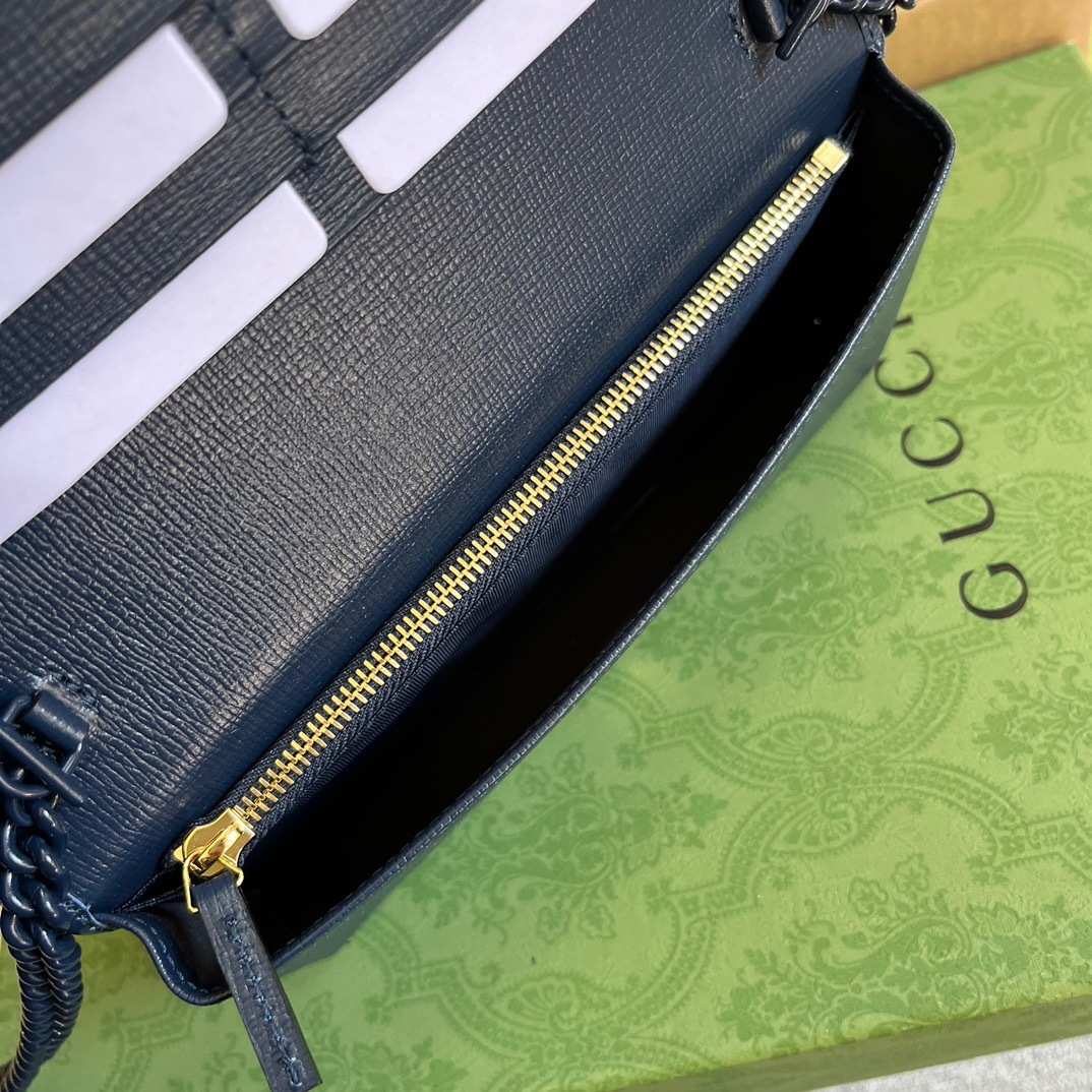 Gucci GG Horsebit 1955 Wallet With Chain Black/Navy Blue/Purple For Women ?621892 1AAJ8 1000 7.5 in/ 19 cm