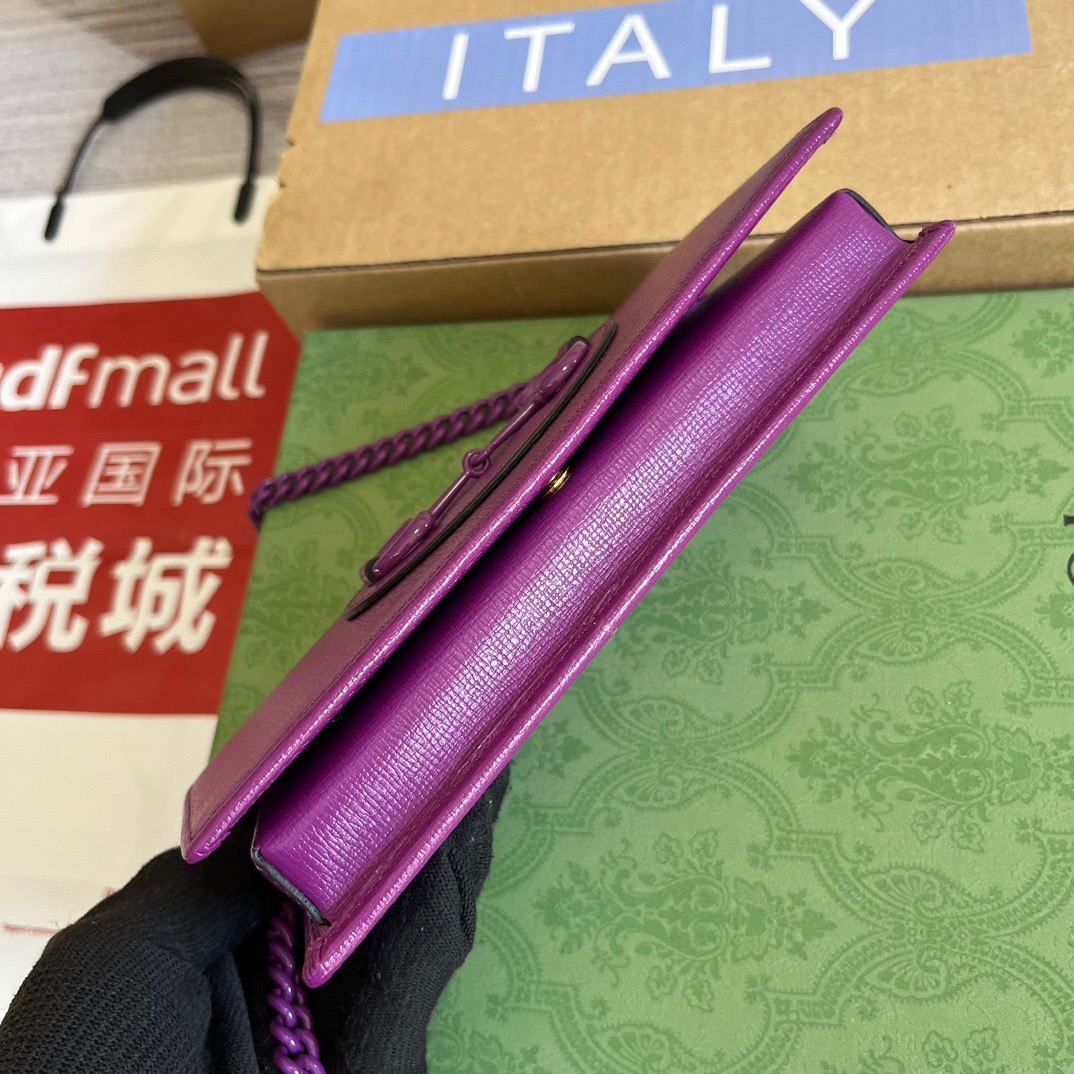 Gucci GG Horsebit 1955 Wallet With Chain Black/Navy Blue/Purple For Women ?621892 1AAJ8 1000 7.5 in/ 19 cm