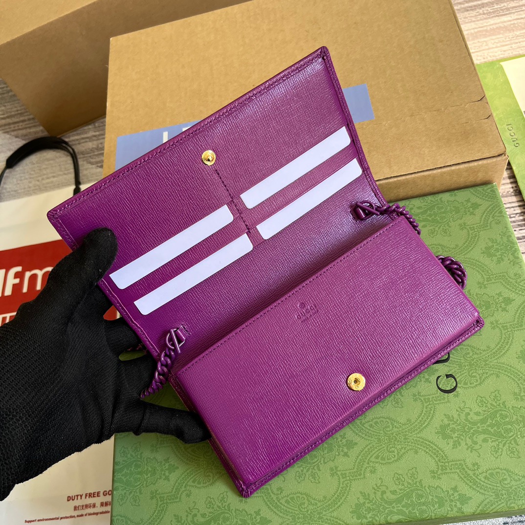 Gucci GG Horsebit 1955 Wallet With Chain Black/Navy Blue/Purple For Women ?621892 1AAJ8 1000 7.5 in/ 19 cm
