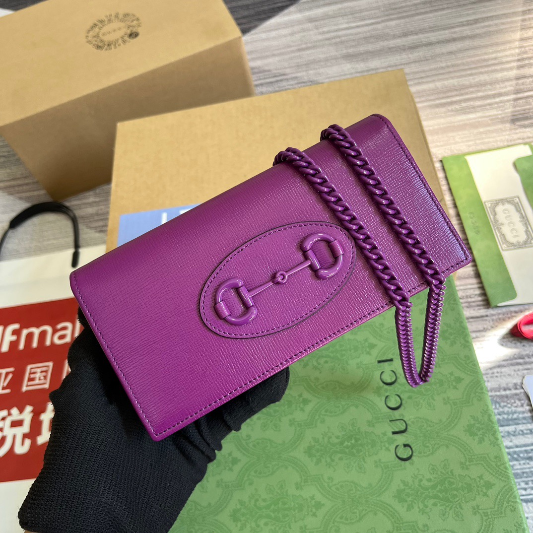 Gucci GG Horsebit 1955 Wallet With Chain Black/Navy Blue/Purple For Women ?621892 1AAJ8 1000 7.5 in/ 19 cm
