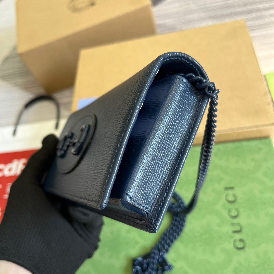 Gucci GG Horsebit 1955 Wallet With Chain Black/Navy Blue/Purple For Women ?621892 1AAJ8 1000 7.5 in/ 19 cm