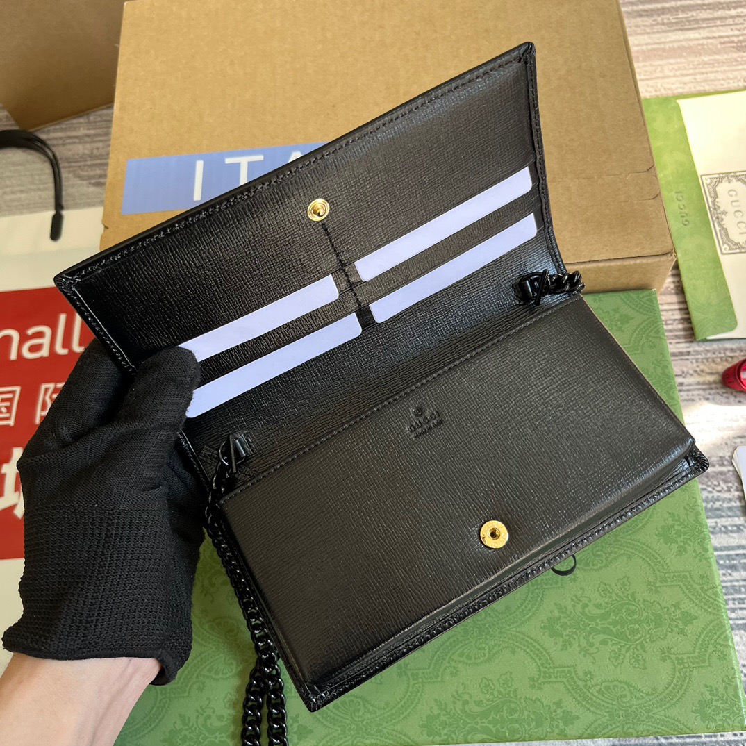 Gucci GG Horsebit 1955 Wallet With Chain Black/Navy Blue/Purple For Women ?621892 1AAJ8 1000 7.5 in/ 19 cm