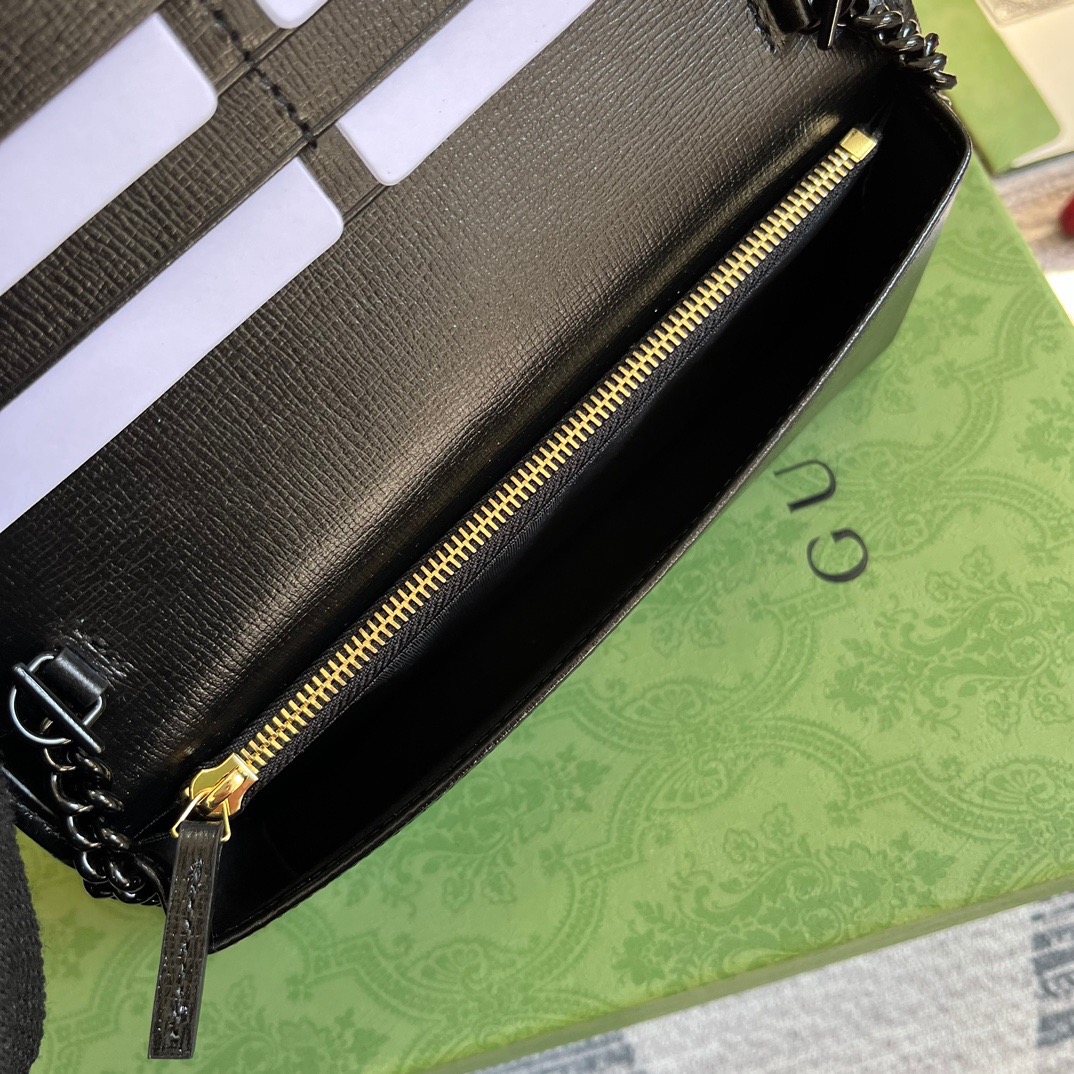 Gucci GG Horsebit 1955 Wallet With Chain Black/Navy Blue/Purple For Women ?621892 1AAJ8 1000 7.5 in/ 19 cm