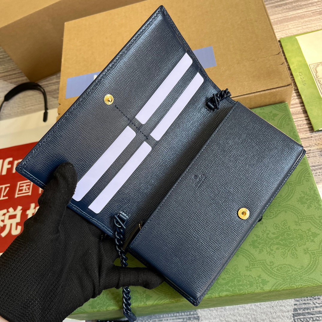 Gucci GG Horsebit 1955 Wallet With Chain Black/Navy Blue/Purple For Women ?621892 1AAJ8 1000 7.5 in/ 19 cm