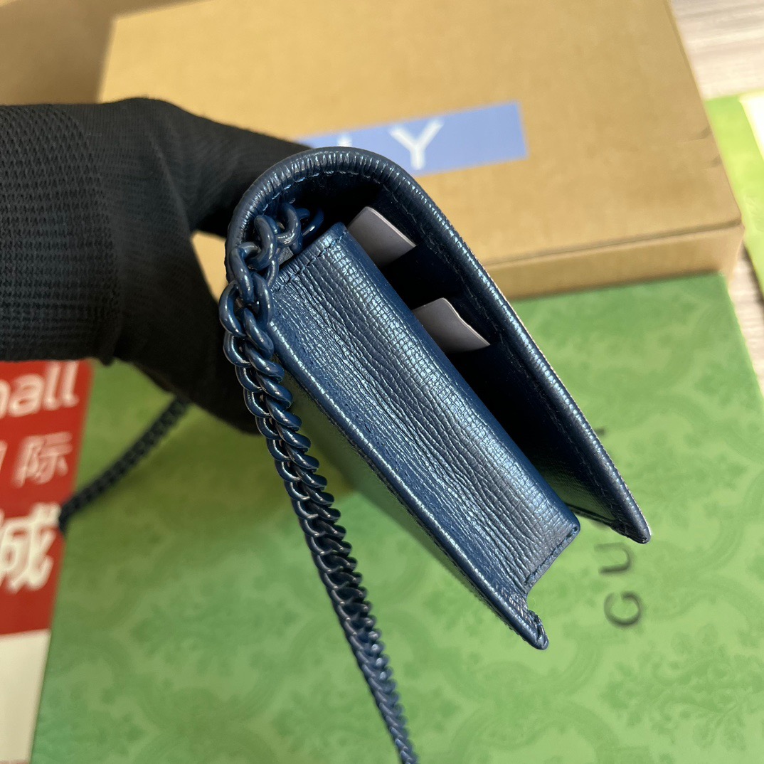 Gucci GG Horsebit 1955 Wallet With Chain Black/Navy Blue/Purple For Women ?621892 1AAJ8 1000 7.5 in/ 19 cm