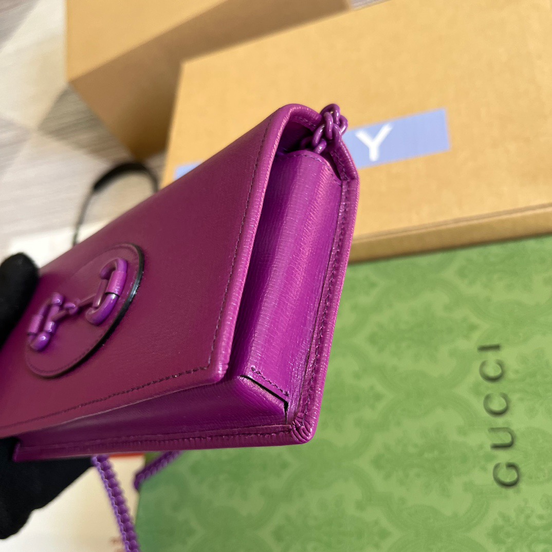 Gucci GG Horsebit 1955 Wallet With Chain Black/Navy Blue/Purple For Women ?621892 1AAJ8 1000 7.5 in/ 19 cm