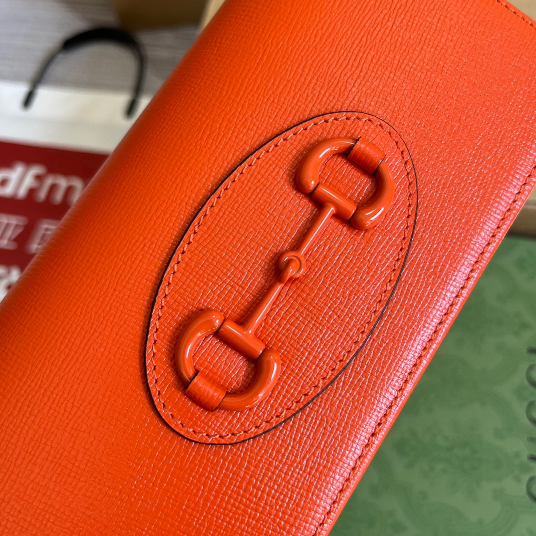 Gucci GG Horsebit 1955 Wallet With Chain Orange/Green For Women ???621892 1AAJ8 7519 7.5 in/ 19 cm
