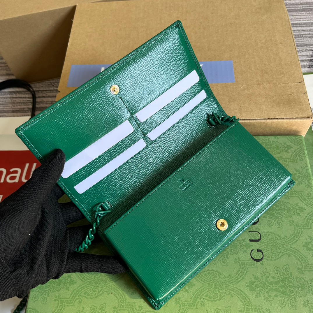 Gucci GG Horsebit 1955 Wallet With Chain Orange/Green For Women ???621892 1AAJ8 7519 7.5 in/ 19 cm