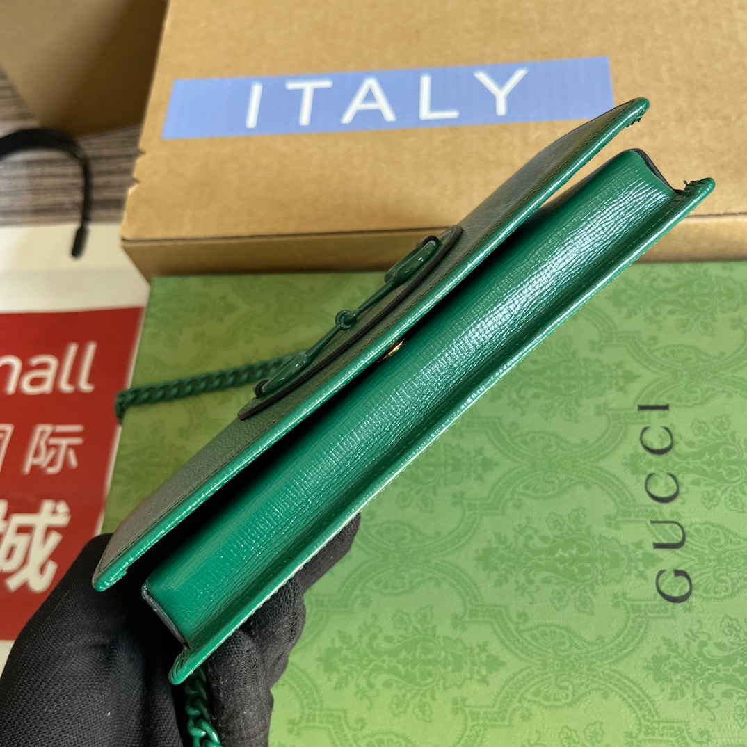 Gucci GG Horsebit 1955 Wallet With Chain Orange/Green For Women ???621892 1AAJ8 7519 7.5 in/ 19 cm