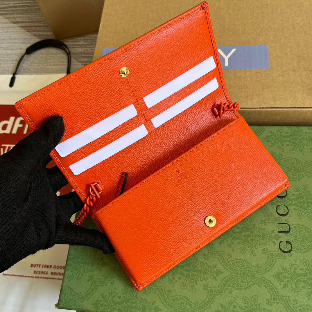 Gucci GG Horsebit 1955 Wallet With Chain Orange/Green For Women ???621892 1AAJ8 7519 7.5 in/ 19 cm