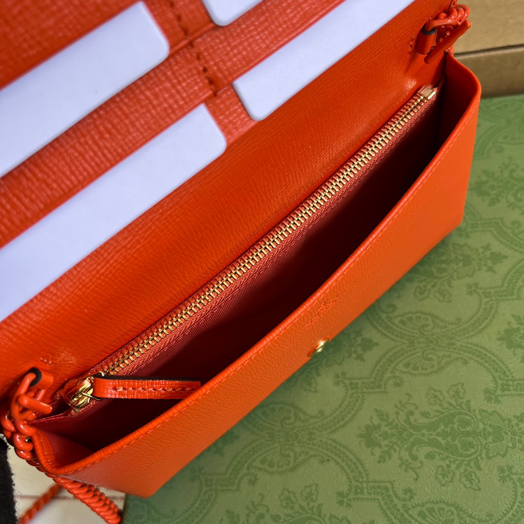 Gucci GG Horsebit 1955 Wallet With Chain Orange/Green For Women ???621892 1AAJ8 7519 7.5 in/ 19 cm