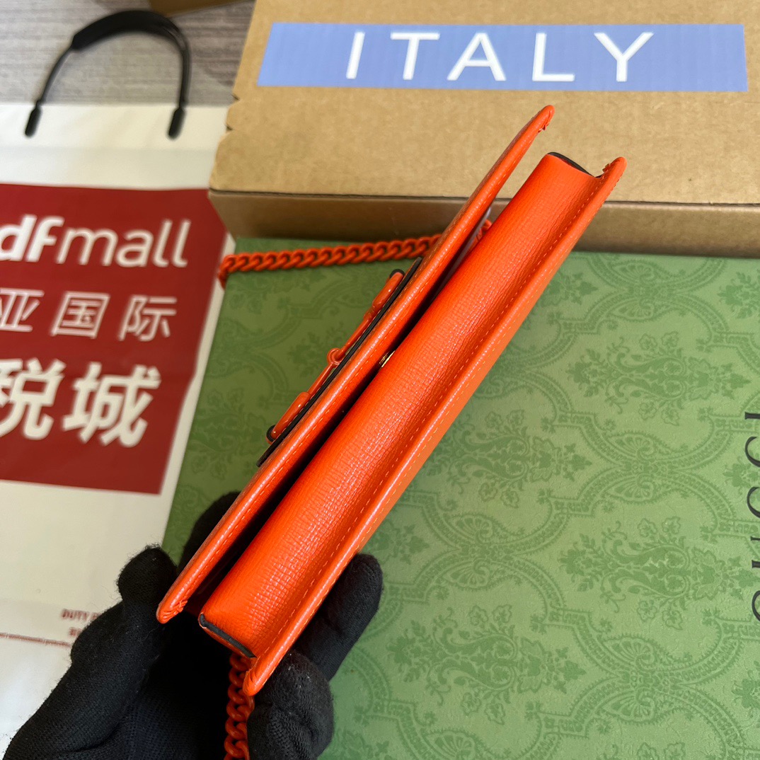 Gucci GG Horsebit 1955 Wallet With Chain Orange/Green For Women ???621892 1AAJ8 7519 7.5 in/ 19 cm