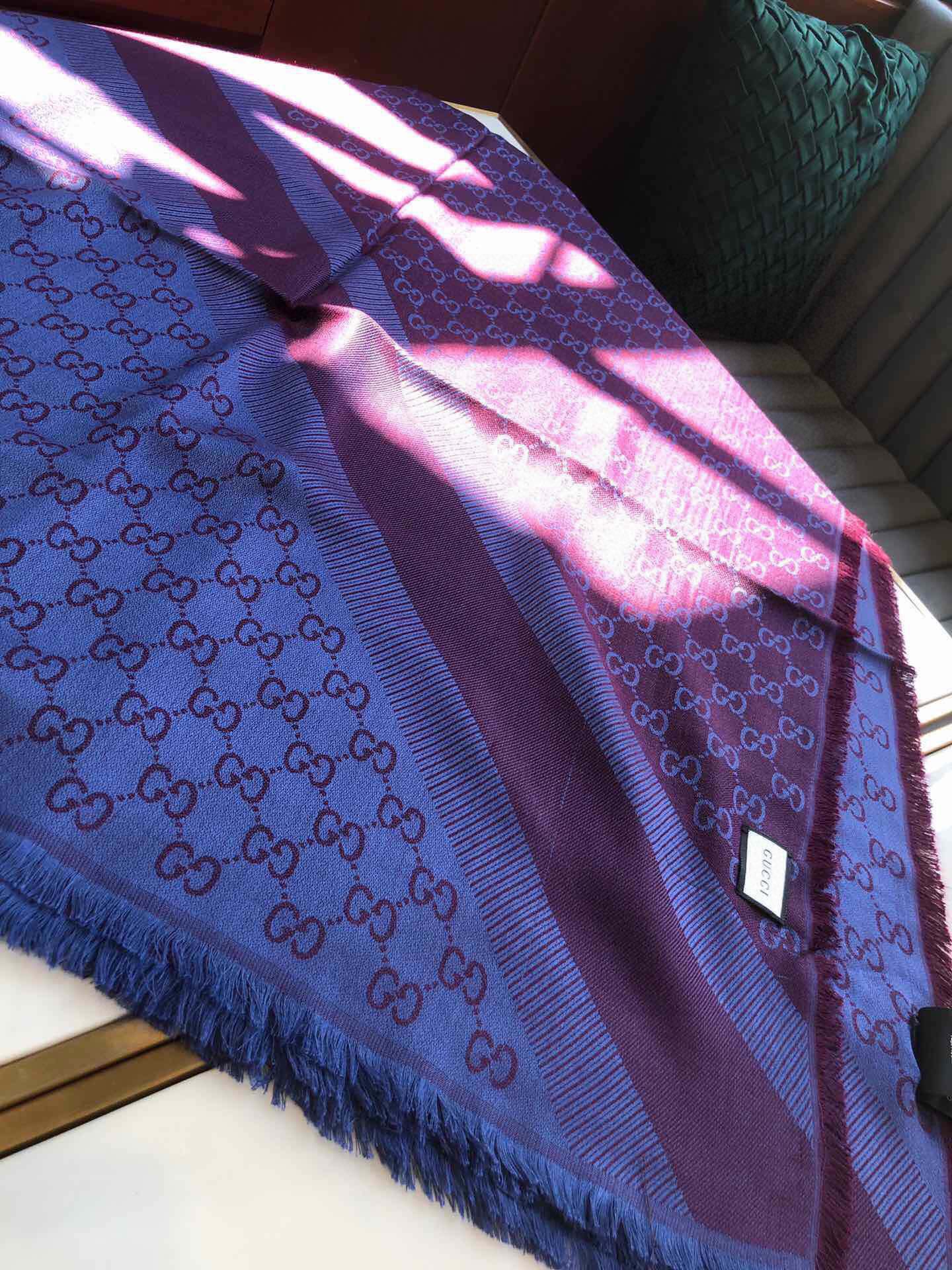 Gucci GG Jacquard Silk Wool Shawl Blue/Purple 55in/140cm