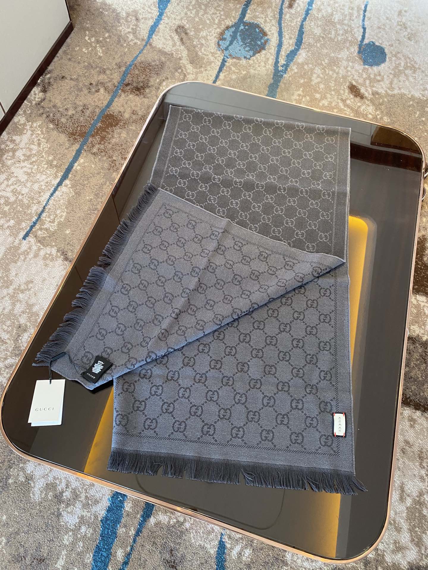 Gucci GG Lamé Lacquard Stole Scarf Grey 71in/180cm