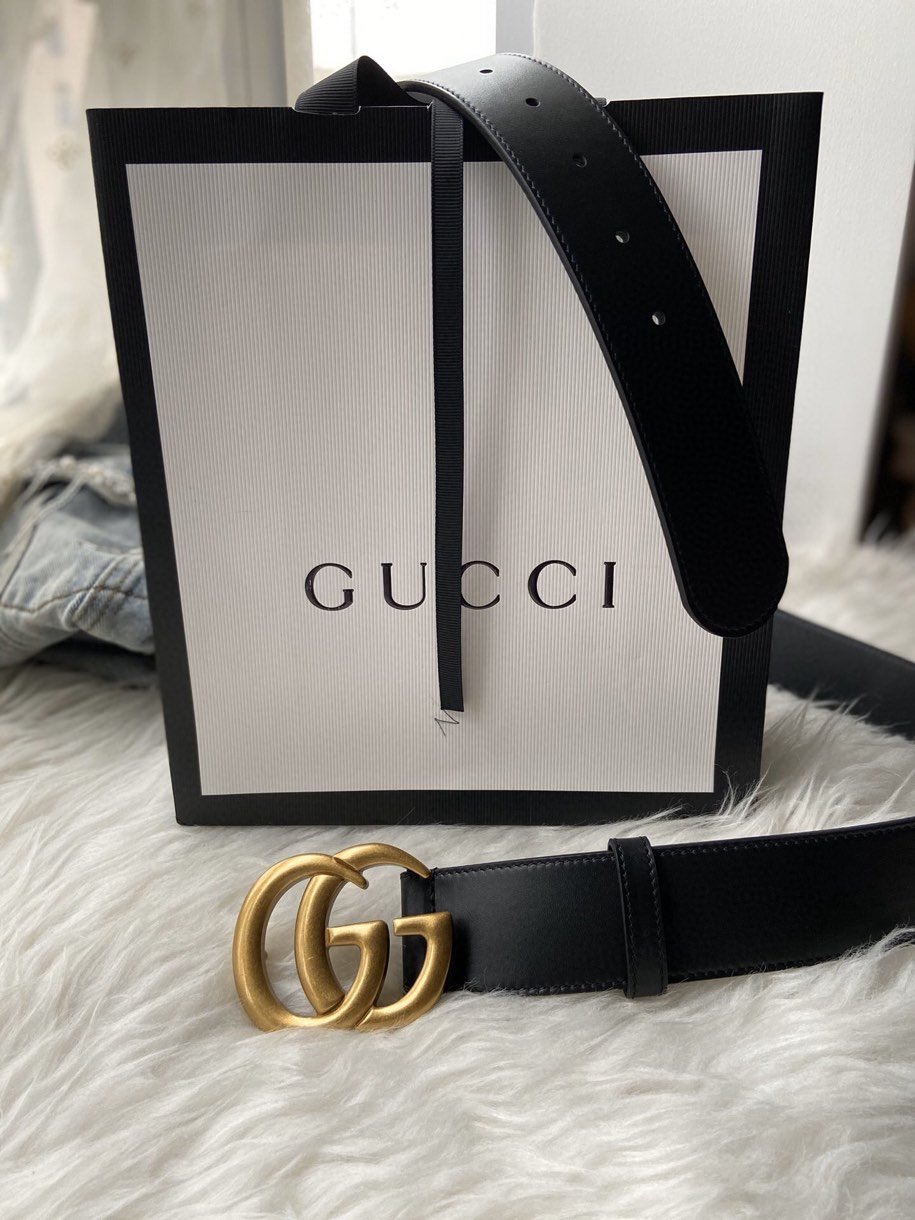 Gucci GG Marmont Belt With Shiny Buckle Black For Women, Women Belt 406831 0YA0G 1000