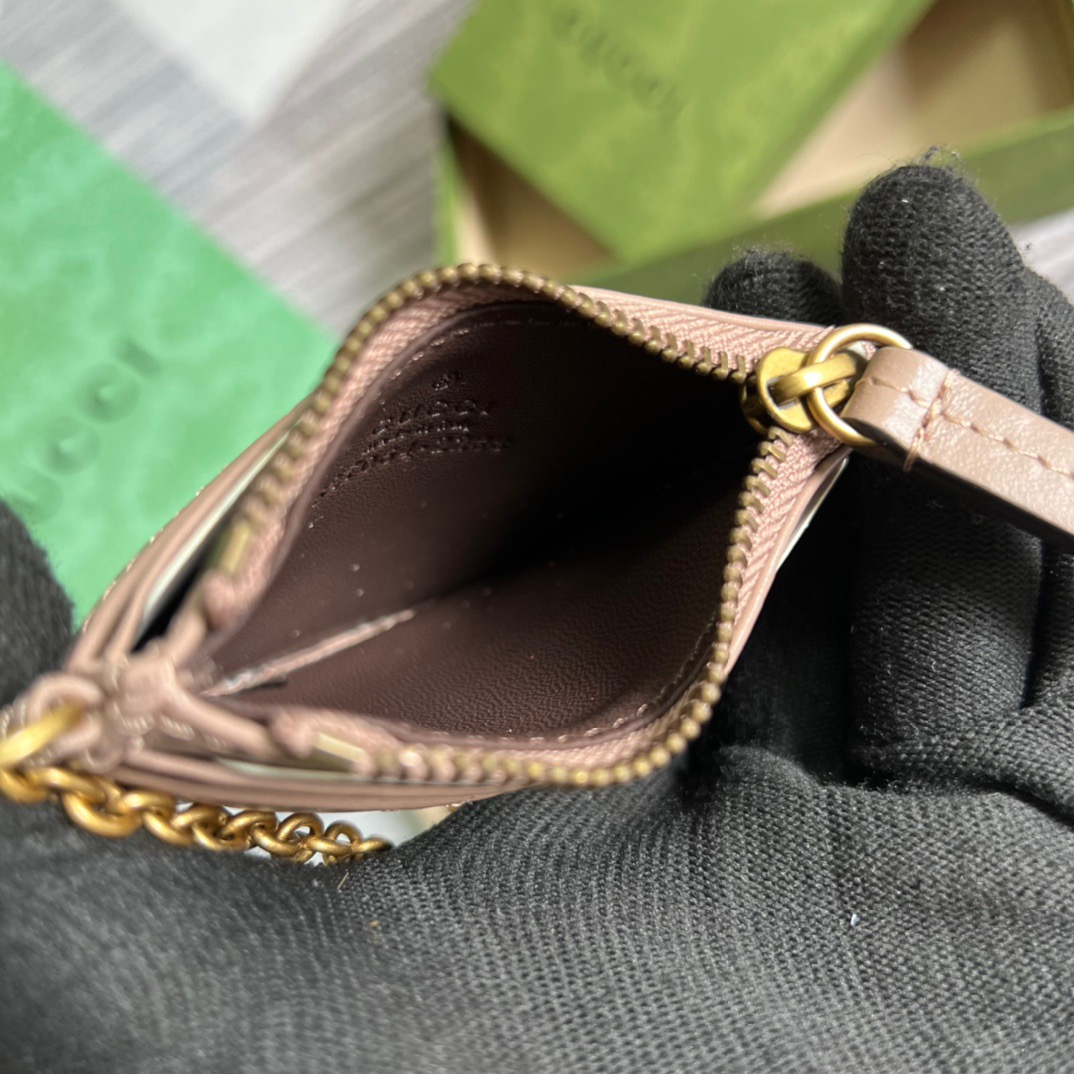 Gucci GG Marmont Keychain Wallet Black/Beige/ Red For Women? 627064 DTDHT 1000 3.9 in/ 10 cm