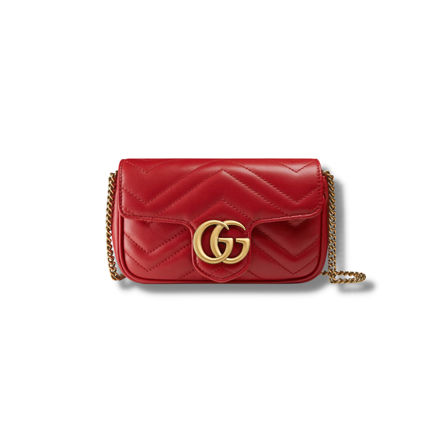 Gucci GG Marmont Leather Super Mini Bag Red For Women 6.2in/15.7cm 476433 DTDCT 6433