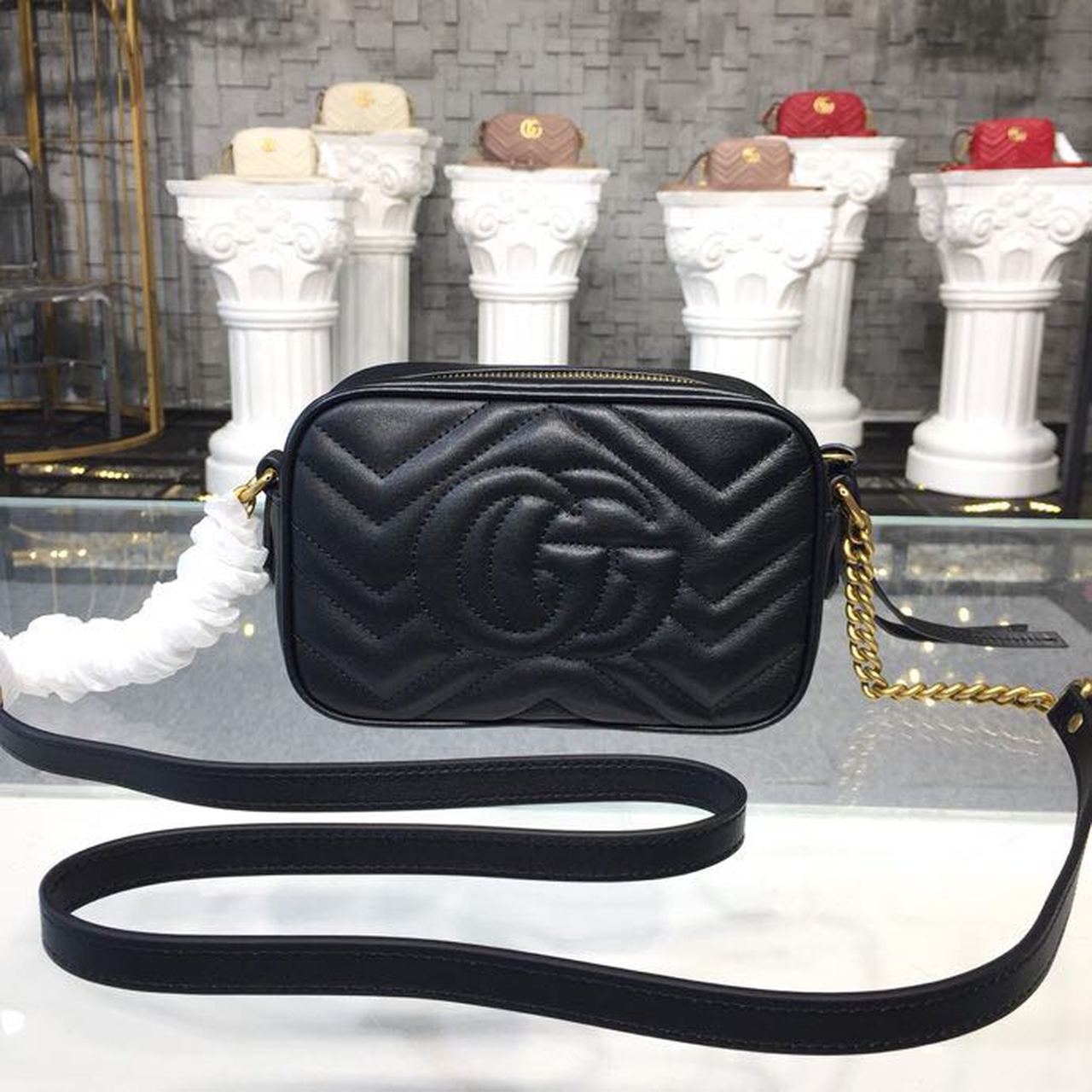 Gucci GG Marmont Matelassé Mini Bag Black Matelassé Chevron For Women 7in/18cm GG 448065 DTD1T 1000