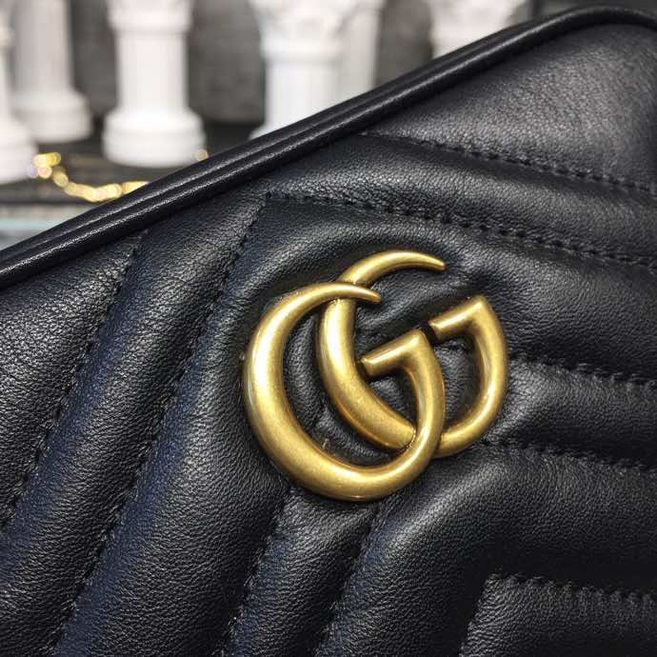Gucci GG Marmont Matelassé Mini Bag Black Matelassé Chevron For Women 7in/18cm GG 448065 DTD1T 1000