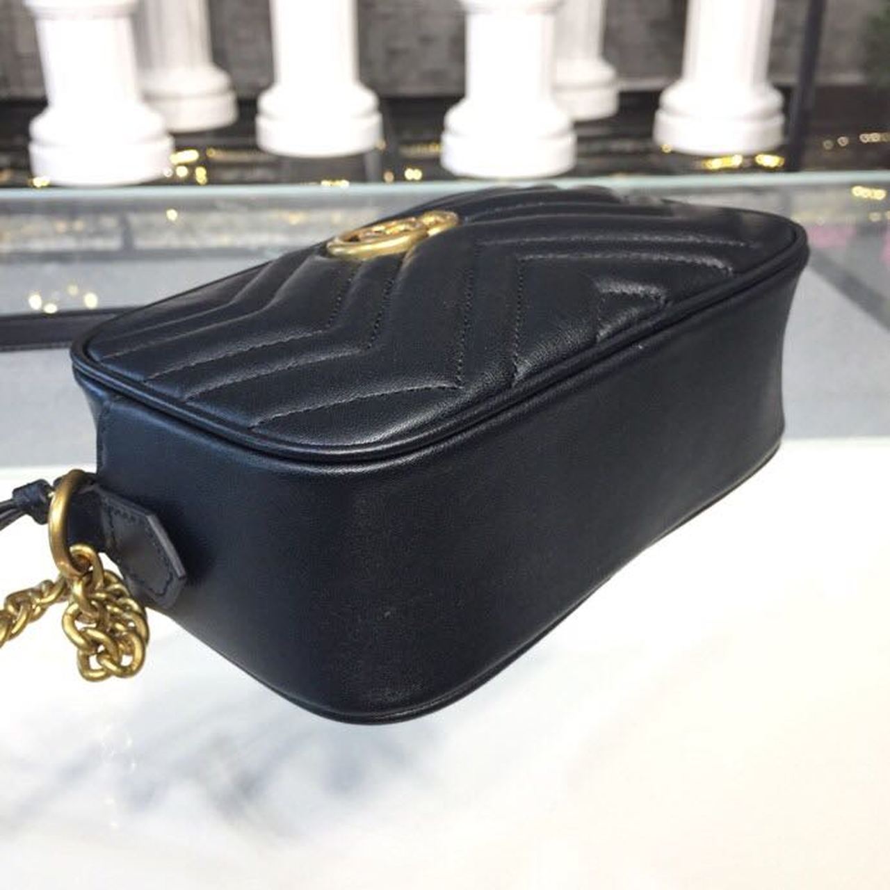 Gucci GG Marmont Matelassé Mini Bag Black Matelassé Chevron For Women 7in/18cm GG 448065 DTD1T 1000