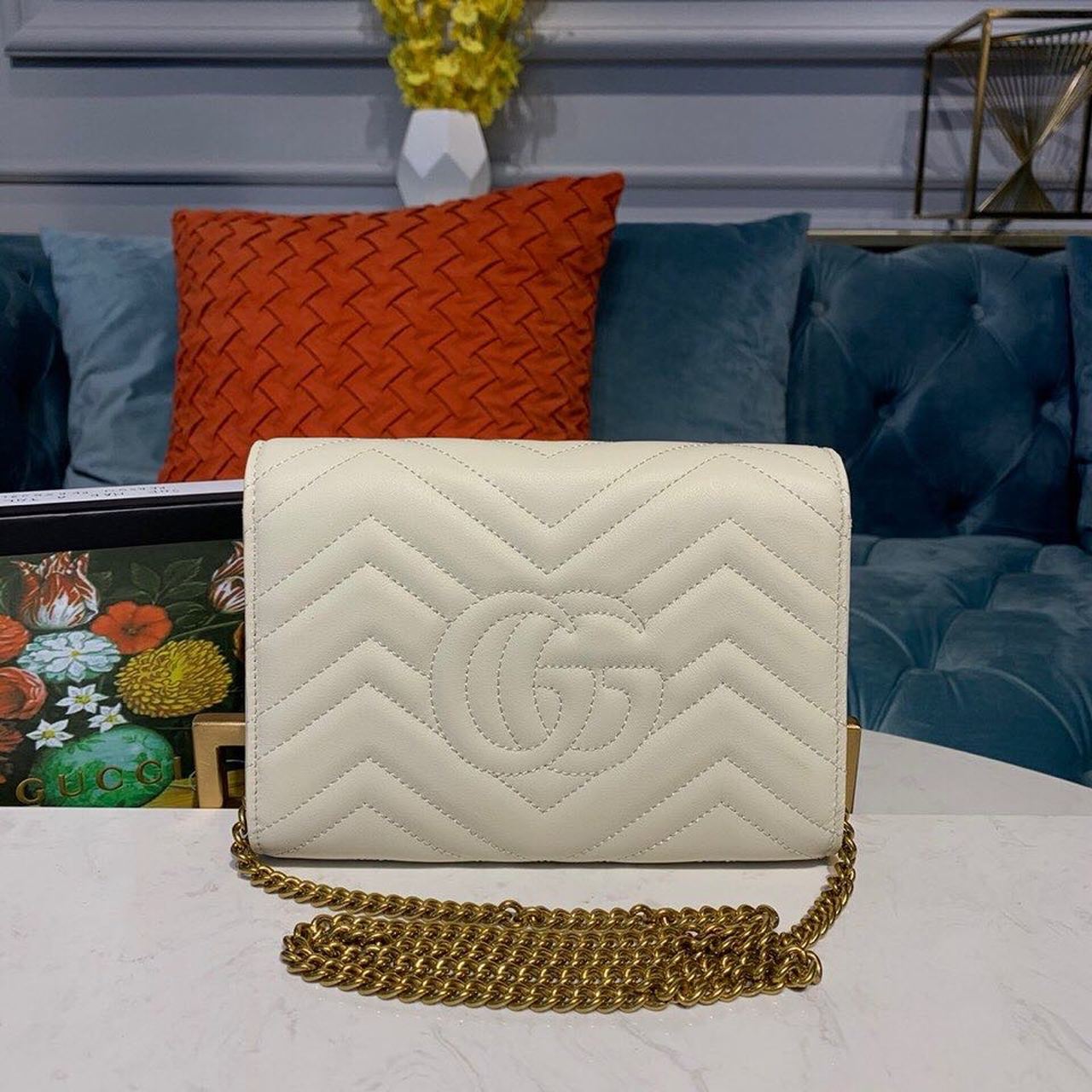 Gucci GG Marmont Matelassé Mini Bag White Matelassé For Women 8in/20cm GG 474575 DTD5N 9022