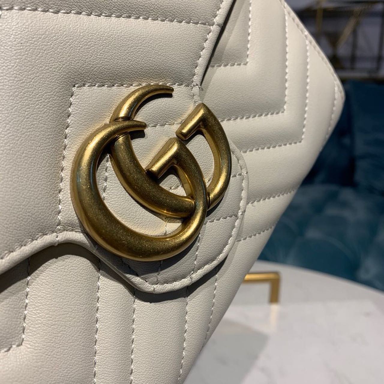 Gucci GG Marmont Matelassé Mini Bag White Matelassé For Women 8in/20cm GG 474575 DTD5N 9022
