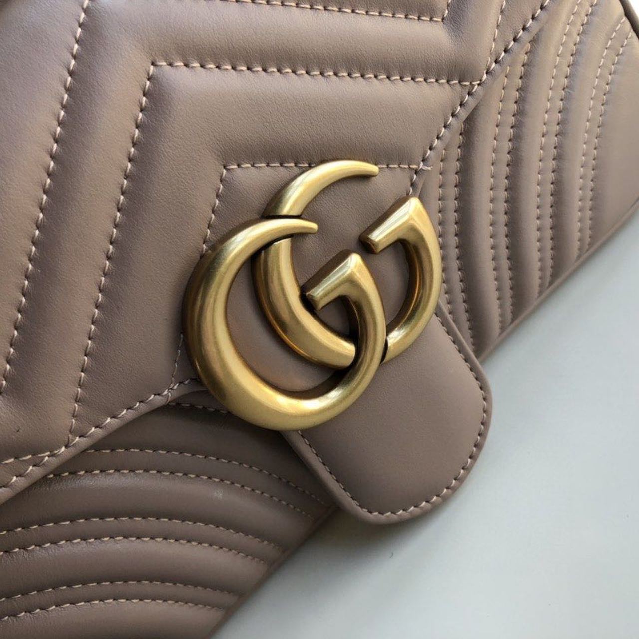 Gucci GG Marmont Matelassé Shoulder Bag Dusty Pink Matelassé Chevron For Women 10in/26cm GG 443497 DTDIT 5729