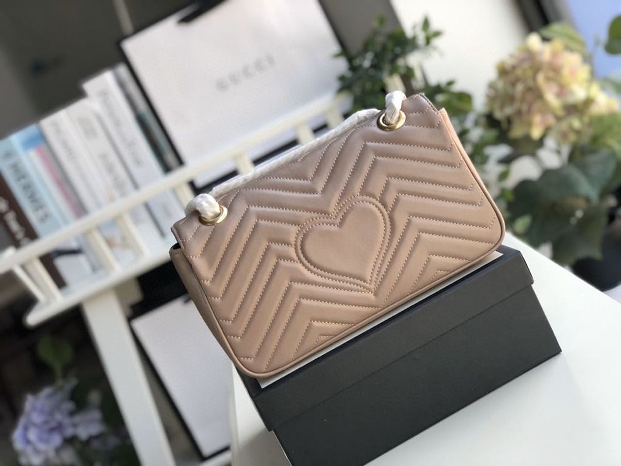 Gucci GG Marmont Matelassé Shoulder Bag Dusty Pink Matelassé Chevron For Women 10in/26cm GG 443497 DTDIT 5729