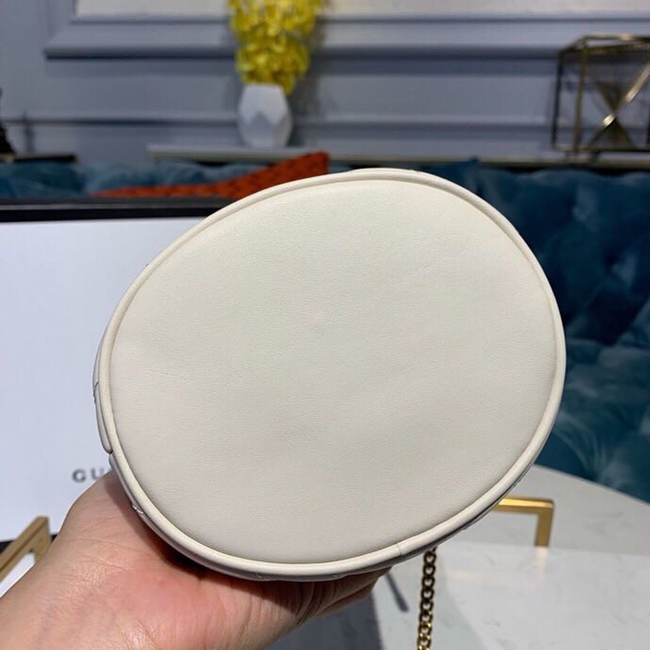 Gucci GG Marmont Mini Bucket Bag White Matelassé Chevron For Women 6in/13cm GG 575163 DTDRT 9022