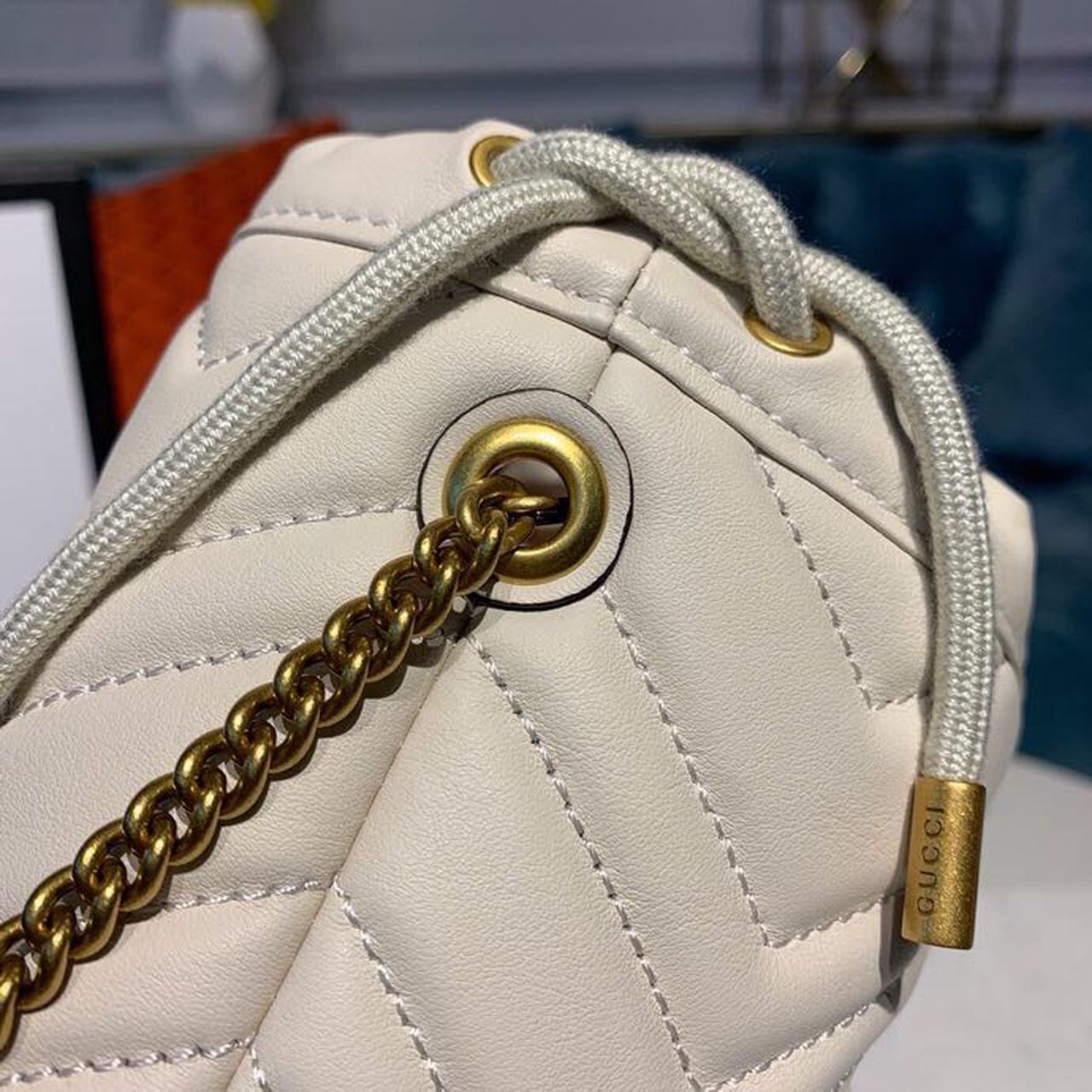 Gucci GG Marmont Mini Bucket Bag White Matelassé Chevron For Women 6in/13cm GG 575163 DTDRT 9022