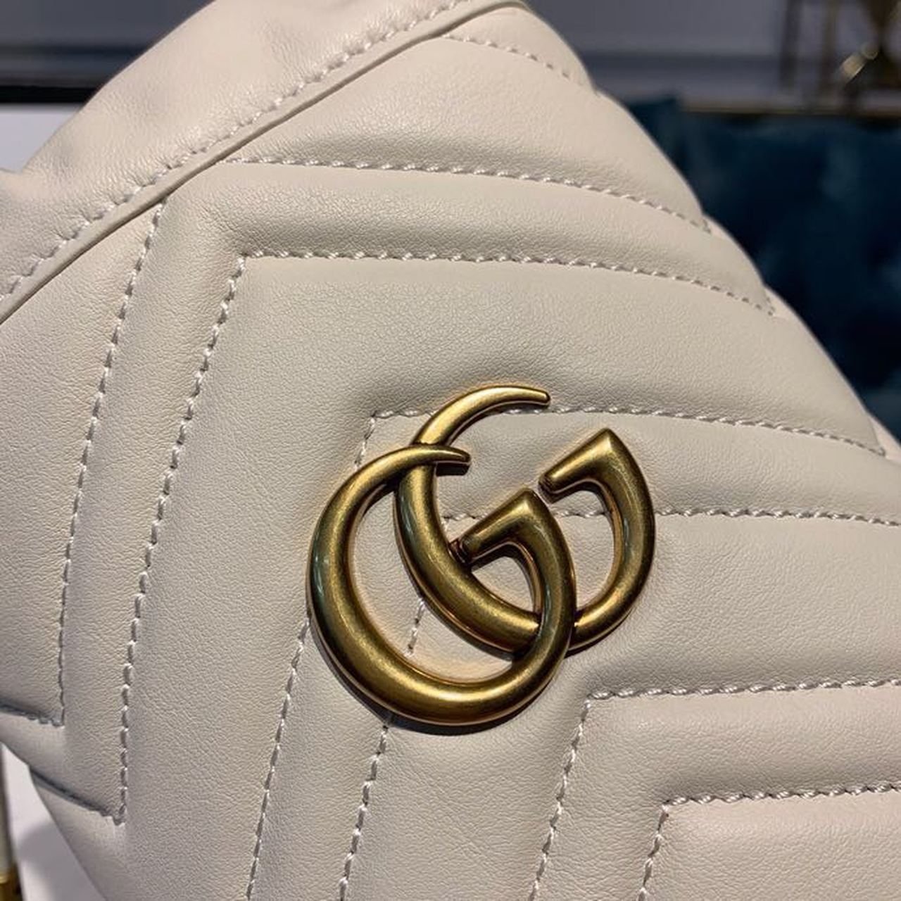 Gucci GG Marmont Mini Bucket Bag White Matelassé Chevron For Women 6in/13cm GG 575163 DTDRT 9022