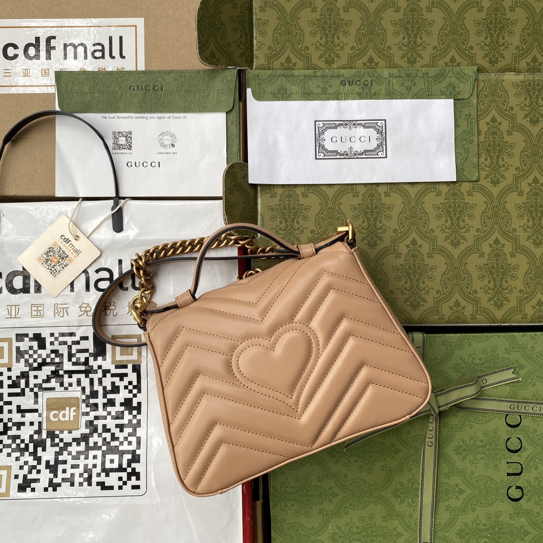 Gucci GG Marmont Mini Top Handle Bag Beige For Women, Women’s Bags 8.3in/21cm GG