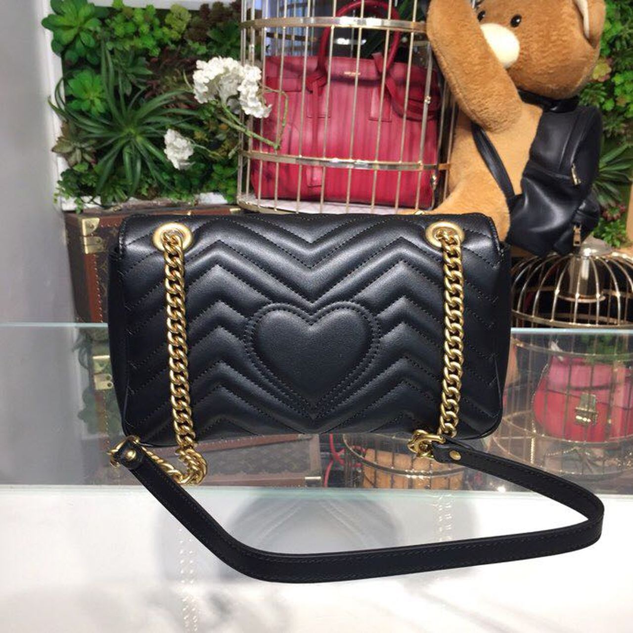 Gucci GG Marmont Small Matelassé Shoulder Bag Black For Women 10in/25cm 443497 DTDIT 1000