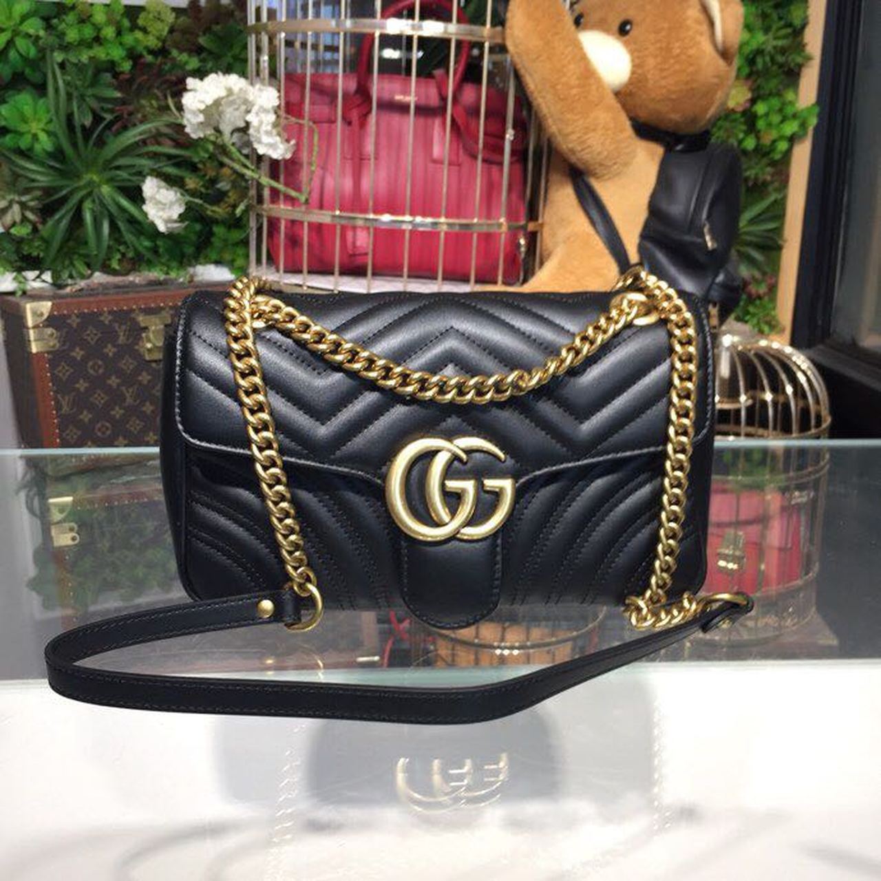 Gucci GG Marmont Small Matelassé Shoulder Bag Black For Women 10in/25cm 443497 DTDIT 1000