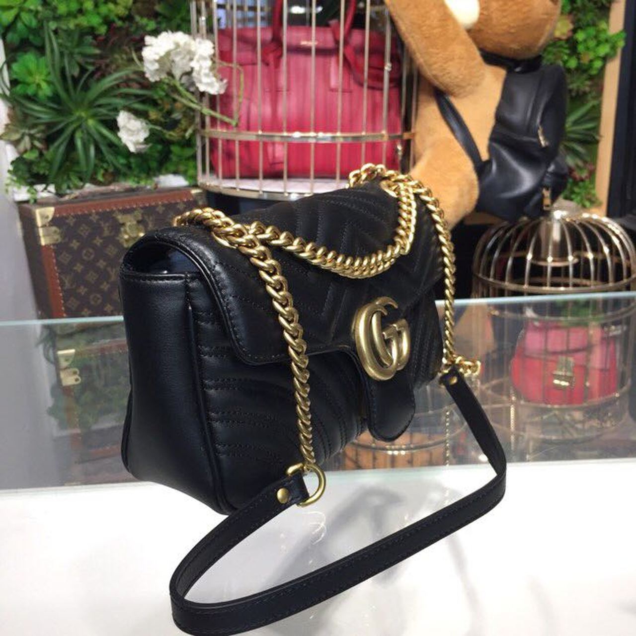 Gucci GG Marmont Small Matelassé Shoulder Bag Black For Women 10in/25cm 443497 DTDIT 1000