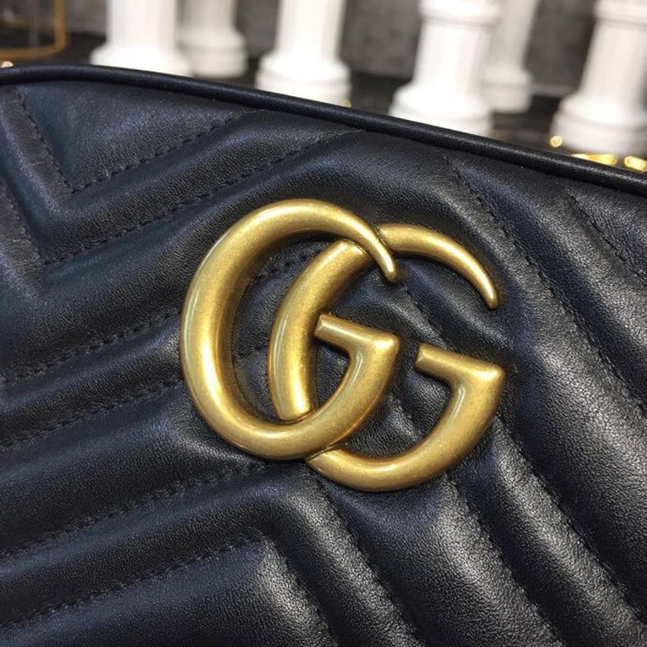Gucci GG Marmont Small Matelassé Shoulder Bag Black Matelassé Chevron For Women 9.5in/24cm GG 447632 DTD1T 1000