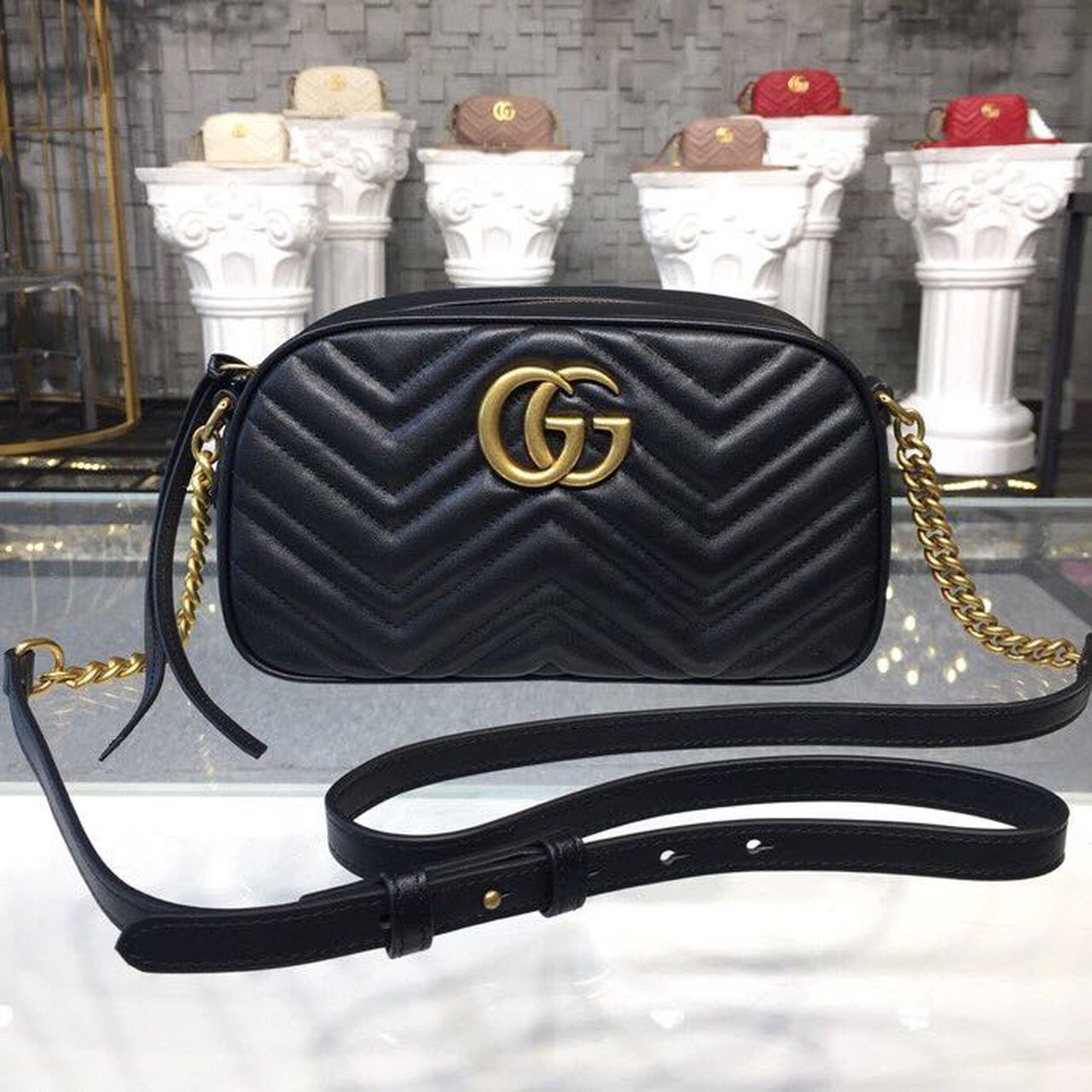 Gucci GG Marmont Small Matelassé Shoulder Bag Black Matelassé Chevron For Women 9.5in/24cm GG 447632 DTD1T 1000