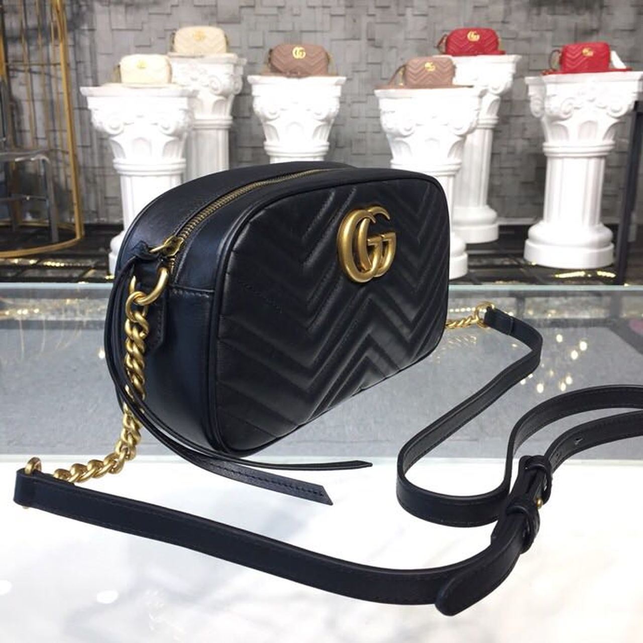 Gucci GG Marmont Small Matelassé Shoulder Bag Black Matelassé Chevron For Women 9.5in/24cm GG 447632 DTD1T 1000