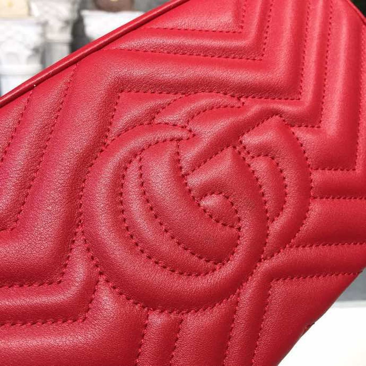 Gucci GG Marmont Small Matelassé Shoulder Bag Hibiscus Red Matelassé Chevron For Women 9.5in/24cm GG 447632 DTD1T 6433
