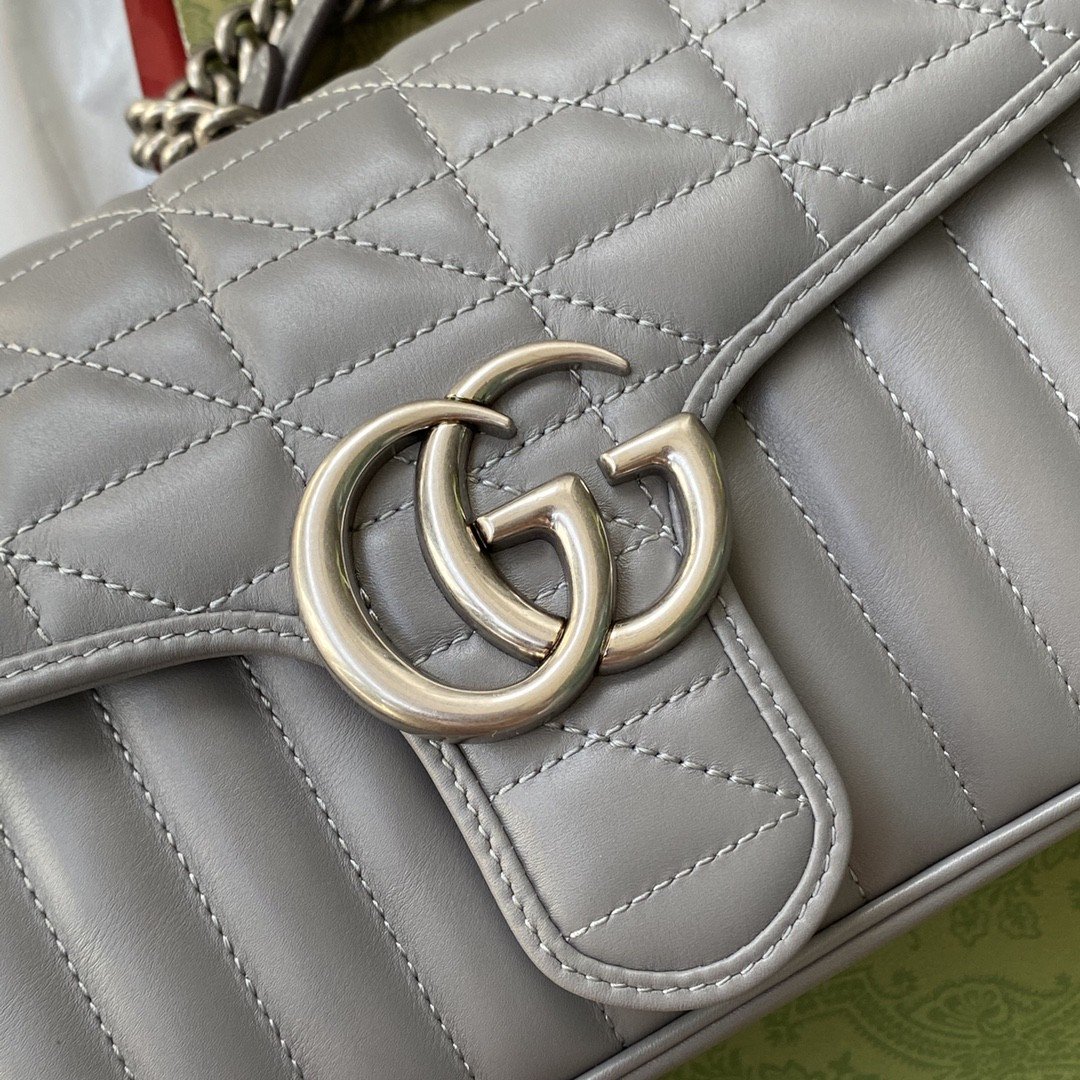 Gucci GG Marmont Small Shoulder Bag Dark Grey Matelassé For Women 10in/26cm  443497 UM8AN 1711