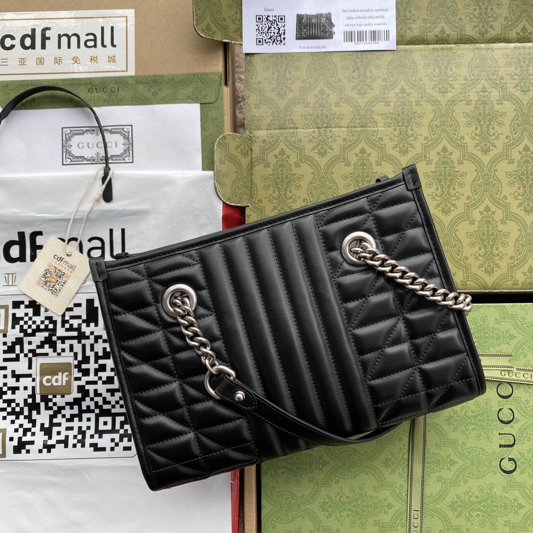 Gucci GG Marmont Small Tote Bag Black Matelasses For Women 10.4in/26.5cm GG 681483 UM8BN 1000