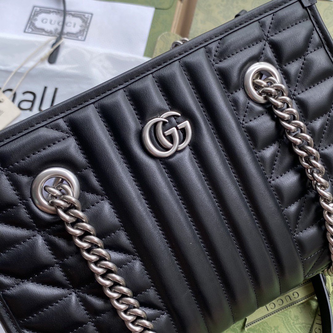 Gucci GG Marmont Small Tote Bag Black Matelasses For Women 10.4in/26.5cm GG 681483 UM8BN 1000