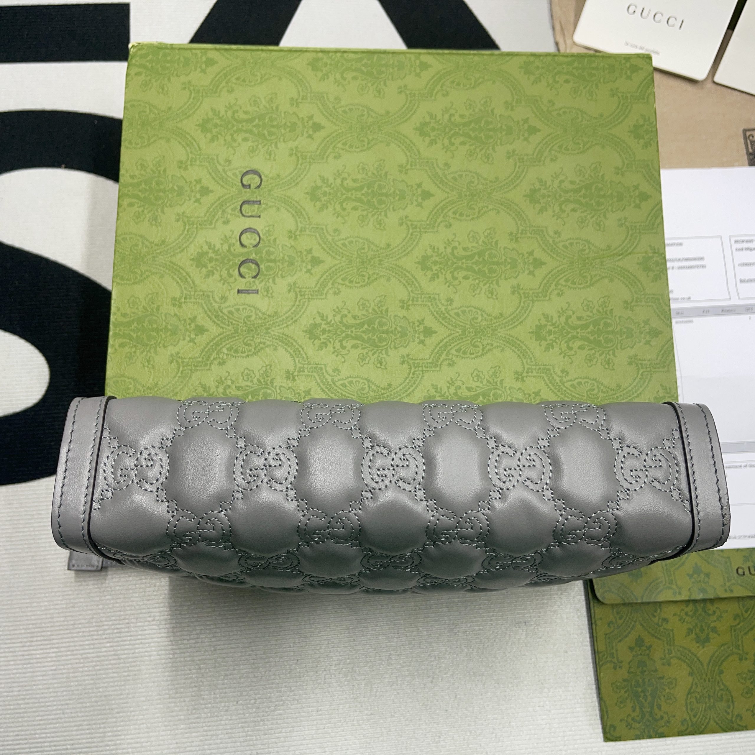 Gucci GG Matelass? Pouch Black/Brown/ Grey For Women? 723780 UM8IG 1000 10.6 in/ 27 cm