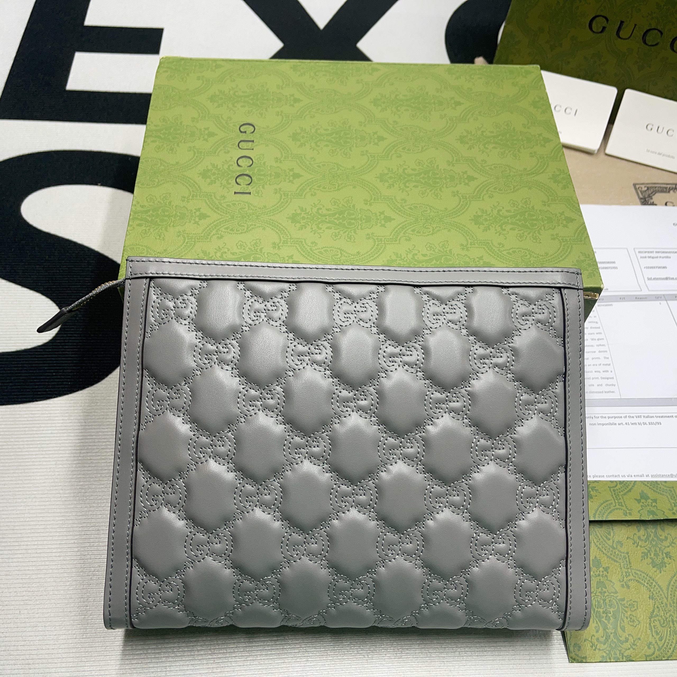 Gucci GG Matelass? Pouch Black/Brown/ Grey For Women? 723780 UM8IG 1000 10.6 in/ 27 cm