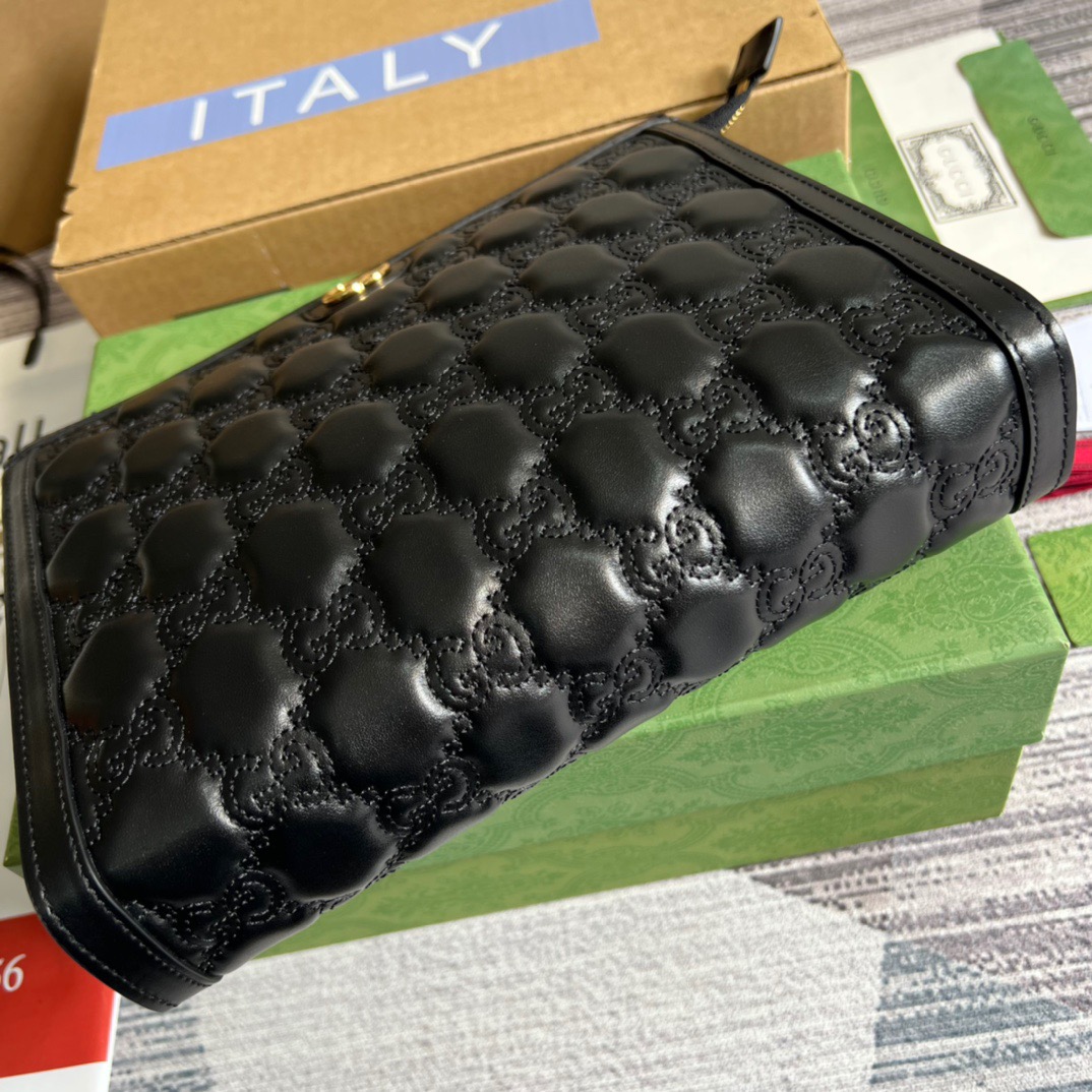 Gucci GG Matelass? Pouch Black/Brown/ Grey For Women? 723780 UM8IG 1000 10.6 in/ 27 cm
