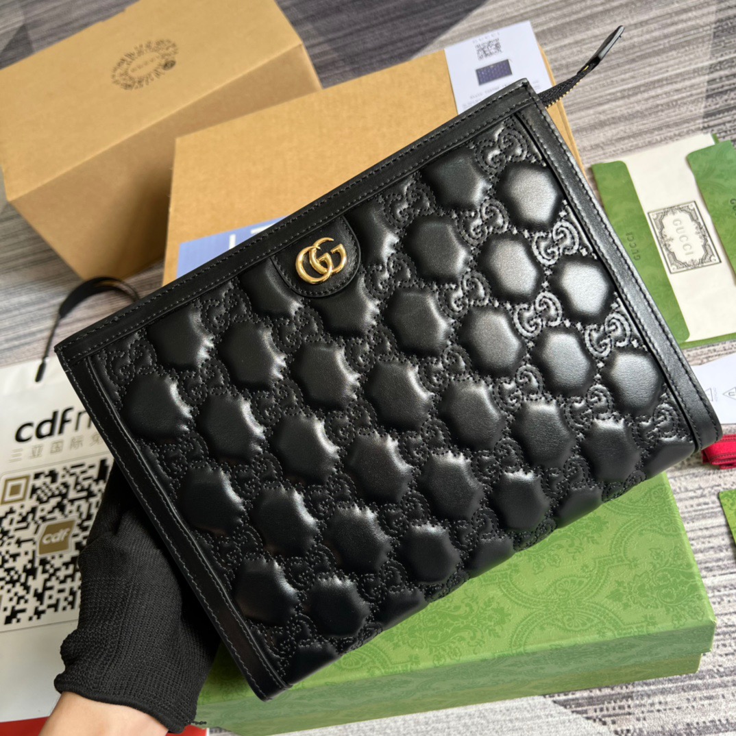Gucci GG Matelass? Pouch Black/Brown/ Grey For Women? 723780 UM8IG 1000 10.6 in/ 27 cm